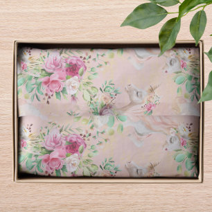 Papier Mousseline Fille Chic Aquarelle Moderne Floral Unicorn