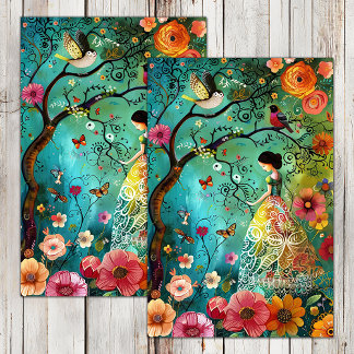 PAPIER MOUSSELINE FILLE DE JARDIN BOHO DECOUPAGE