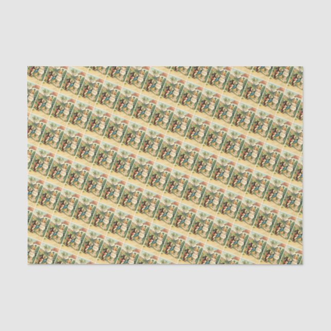 Papier Mousseline Fille de vacances et papier tissu lapin de Pâques  (Recto)