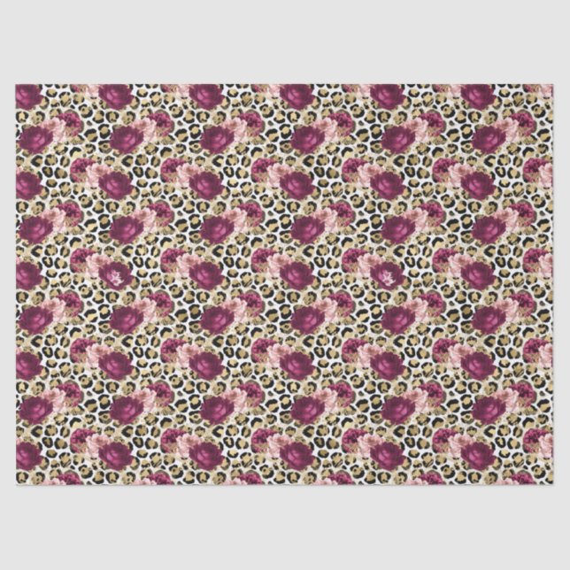 Papier Mousseline Fille Empreinte de léopard Floral rose or (Recto)