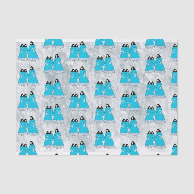 Papier Mousseline Fille Hanbok Coréenne Bleue (Recto)
