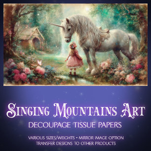 Papier Mousseline Fille licorne de jardin de fantaisie vintage décou