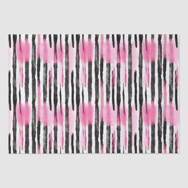 Papier Mousseline Fille rose blanc noir Zèbre rayures (Recto)
