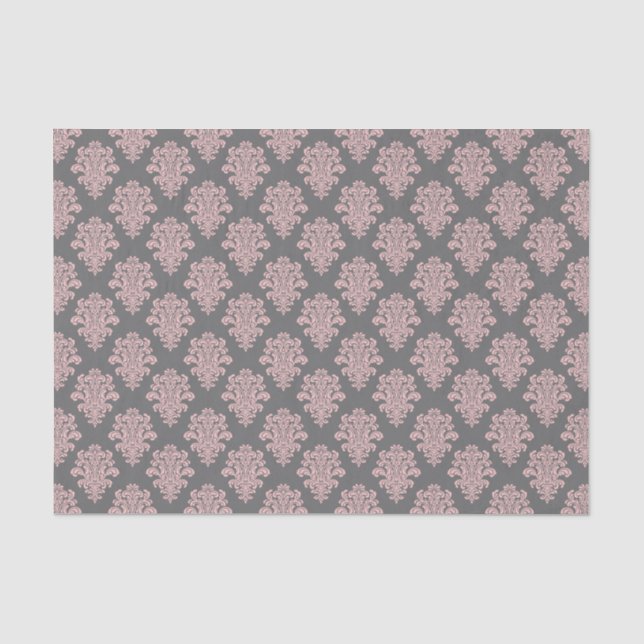 Papier Mousseline Fille rose et gris Damas (Recto)