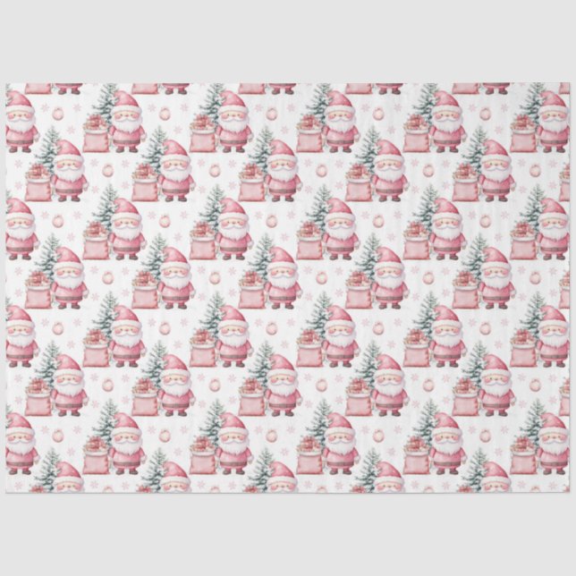 Papier Mousseline Fille rose Noël Père Noël présente (Recto)