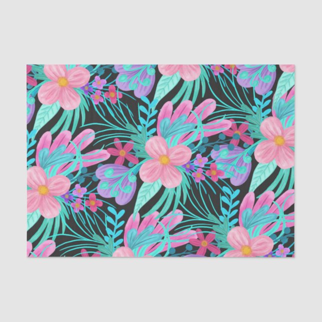 Papier Mousseline Fille rose violet Turquoise Aquarelle Fleurs Feuil (Recto)