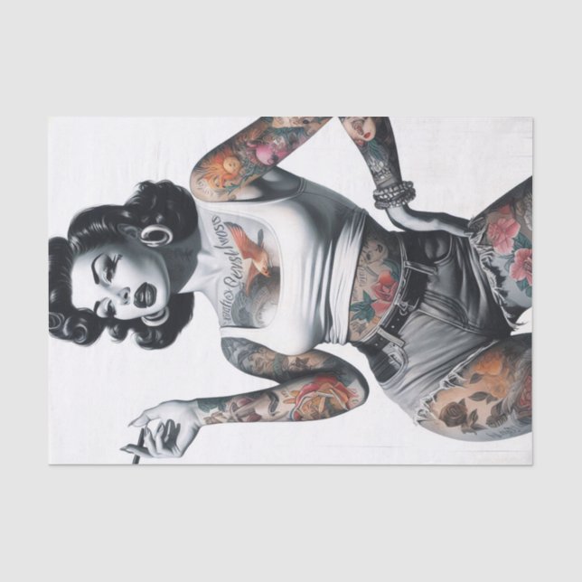 Papier Mousseline Fille tatouée rétro (Recto)