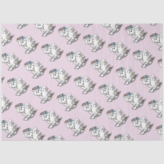 Papier Mousseline Fille Tea Party Bichon Frise Chien - mignon (Recto)