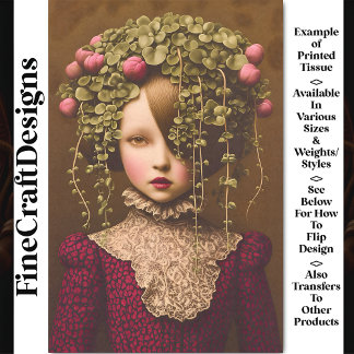 Papier Mousseline Fille Victorienne, Bourgeons Roses Vigne Verte BF1