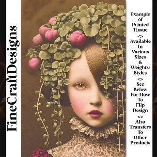 Papier Mousseline Fille Victorienne, Bourgeons Roses Vigne Verte BF2