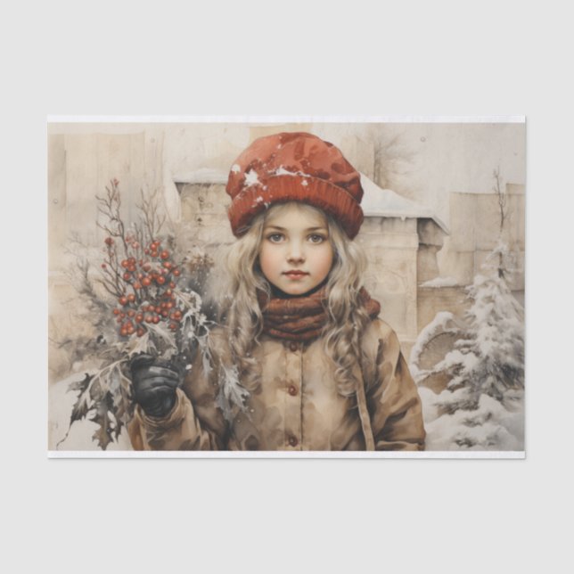 Papier Mousseline Fille victorienne Découpage Noël (Recto)