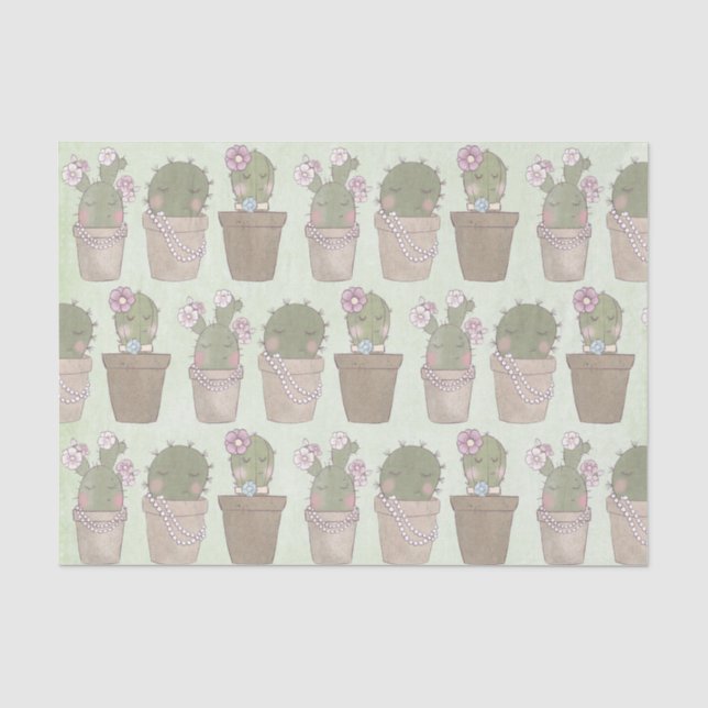 Papier Mousseline Filles Cactus mignonnes portant Motif bijoux (Recto)