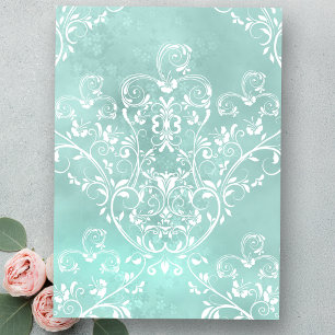 Papier Mousseline Fils blancs ornés sur Pastel Turquoise Floral