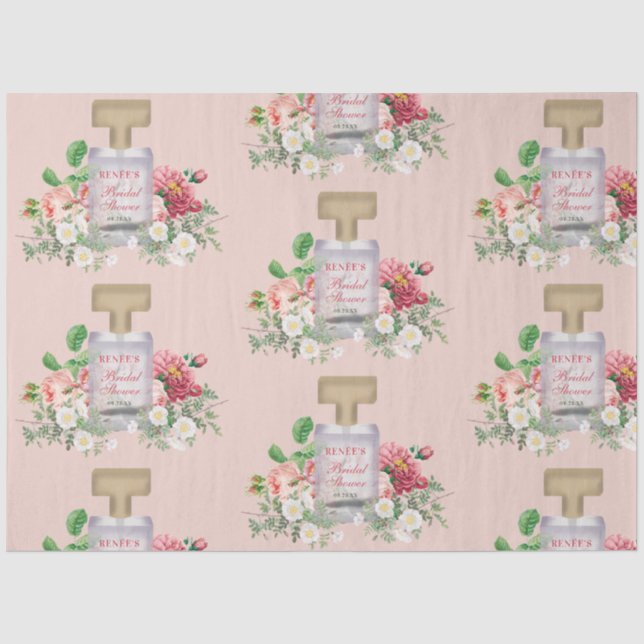 Papier Mousseline Flacon de parfum rose poudré Fleurs Mariage  (Recto)