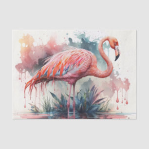 Papier Mousseline Flamant Rose Aquarelle