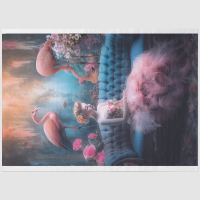 Papier Mousseline Flamant rose Arcadia, Fille des années 1950, Jardi (Recto)