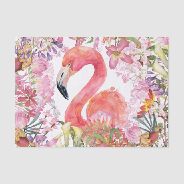 Papier Mousseline Flamant rose dans la jungle de fleur - motif d'été (Recto)