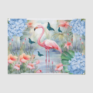 Papier Mousseline Flamant rose et papillons d'aquarelle tropicale