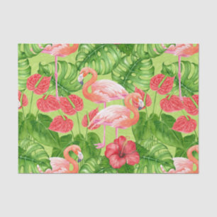 Papier Mousseline Flamant rose et plantes tropicaux