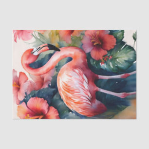 Papier Mousseline Flamant rose Hibiscus Aquarelle Art tropical