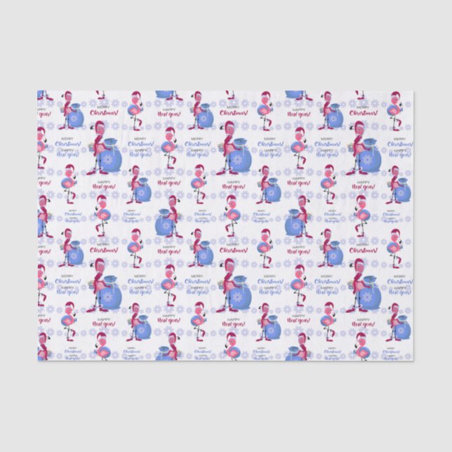 Papier Mousseline Flamant rose Noël tropical (Recto)