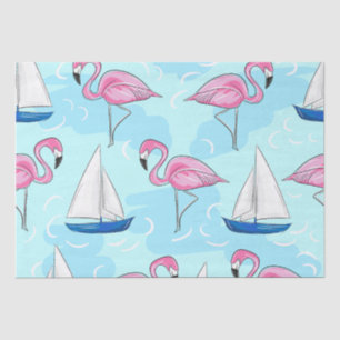 Papier Mousseline Flamant rose rose Blue Voilier Preppy