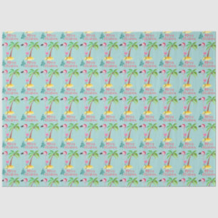 Papier Mousseline Flamant rose Rose Dans Un Chapeau De Père Noël Par