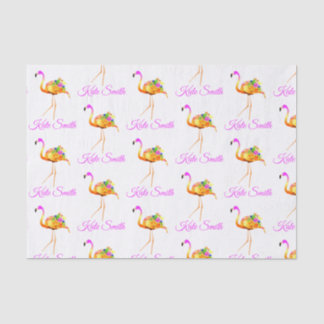 Papier Mousseline Flamant rose rose et or | fleurs d'aquarelle 