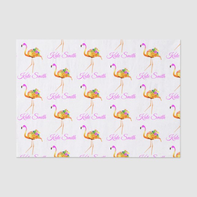 Papier Mousseline Flamant rose rose et or | fleurs d'aquarelle  (Recto)