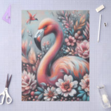 Flamant rose rose & Fleurs Chalk Pastel Decoupage