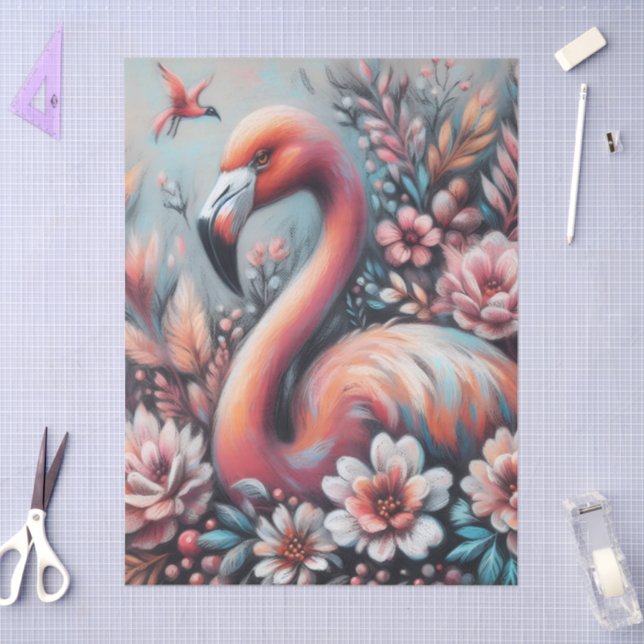 Papier Mousseline Flamant rose rose & Fleurs Chalk Pastel Decoupage (Artisanat)