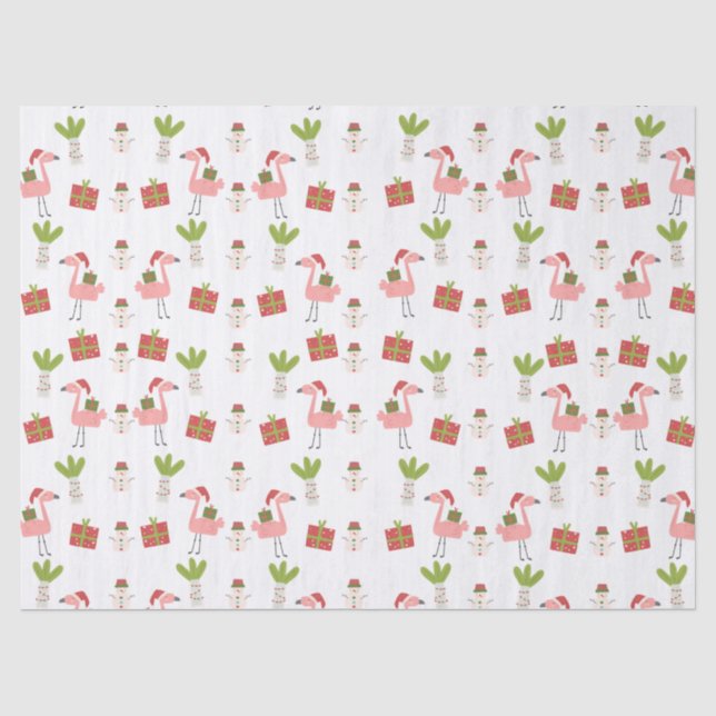 Papier Mousseline Flamant rose rose Noël Snowman rose blanc rouge (Recto)