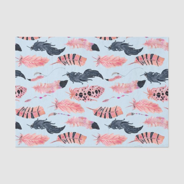 Papier Mousseline Flamant rose rose Plumes tropicales mignonnes (Recto)
