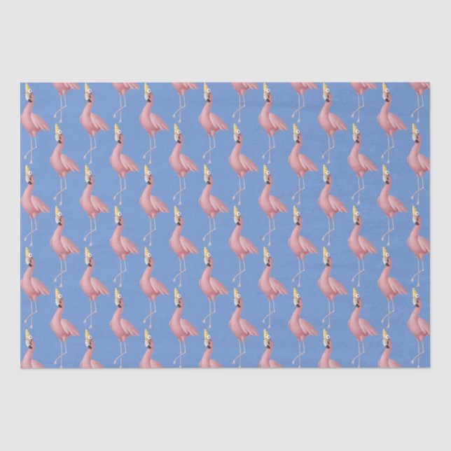 Papier Mousseline Flamant rose rose sur Blue Birthday (Recto)