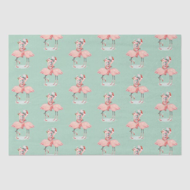 Papier Mousseline Flamant rose rose tropical avec chapeau de Père No (Recto)