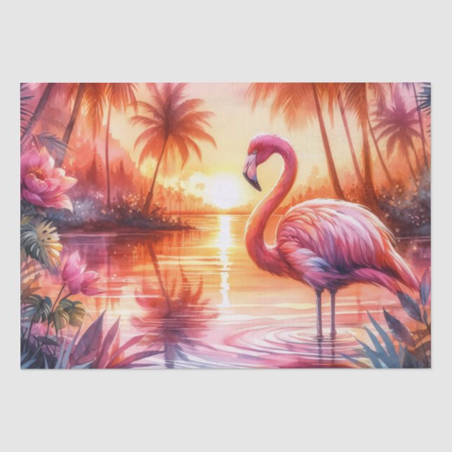 Papier Mousseline Flamant rose tropical Coucher de soleil rose (Recto)