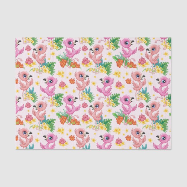 Papier Mousseline Flamants roses rose bébé (Recto)
