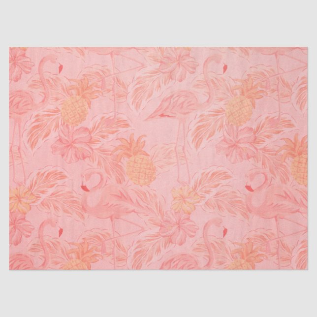 Papier Mousseline Flamants roses roses et ananas (Recto)