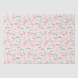 Papier Mousseline Flamants roses roses Green Palm Feuilles Tropical