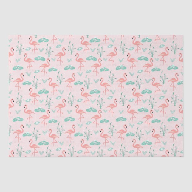 Papier Mousseline Flamants roses roses Green Palm Feuilles Tropical (Recto)