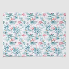 Papier Mousseline Flamants roses tropicaux feuille motif