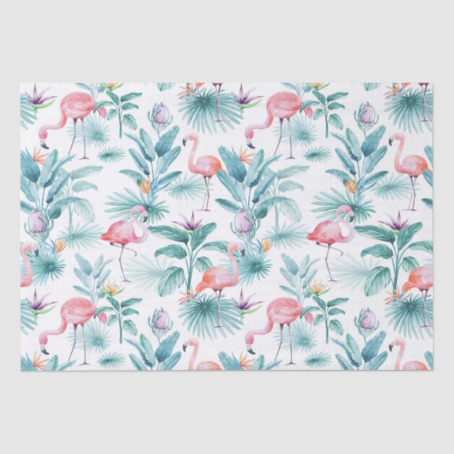 Papier Mousseline Flamants roses tropicaux feuille motif (Recto)