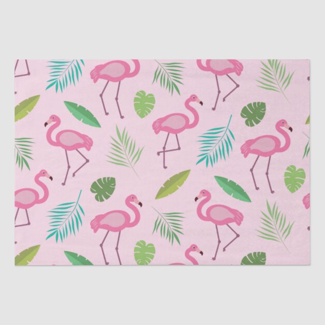 Papier Mousseline Flamingo rose avec des feuilles tropicaux (Recto)
