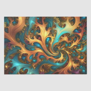 Papier Mousseline Flammes Abstraites or Turquoise orange,