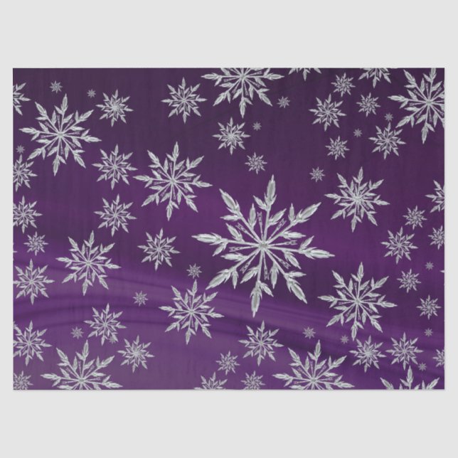 Papier Mousseline Flammes de neige argentées sur violet (Recto)