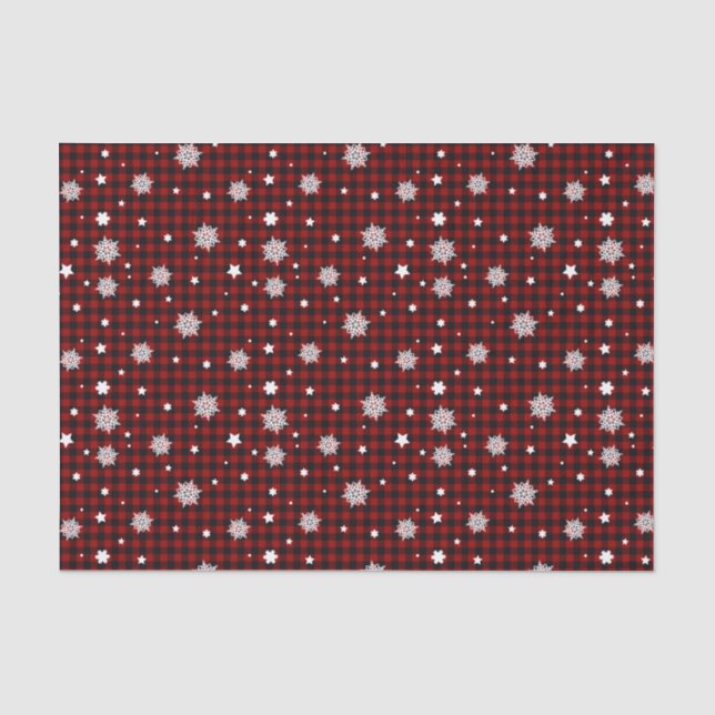 Papier Mousseline Flammes de neige blanches Rouge noir Buffle Plaid  (Recto)