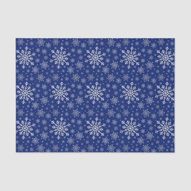 Papier Mousseline Flammes de neige gris argent mignonne sur bleu (Recto)