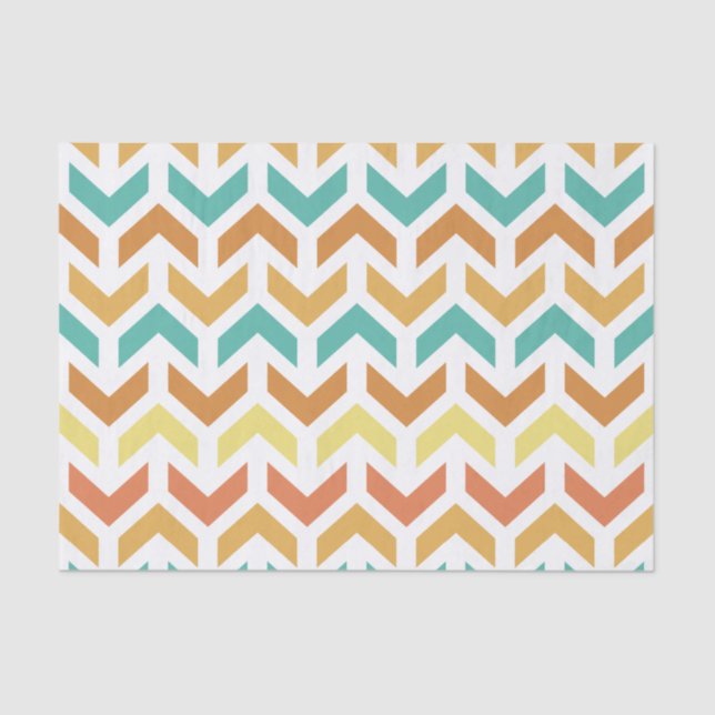 Papier Mousseline Flèches rétro Chevron Orange Or Turquoise (Recto)