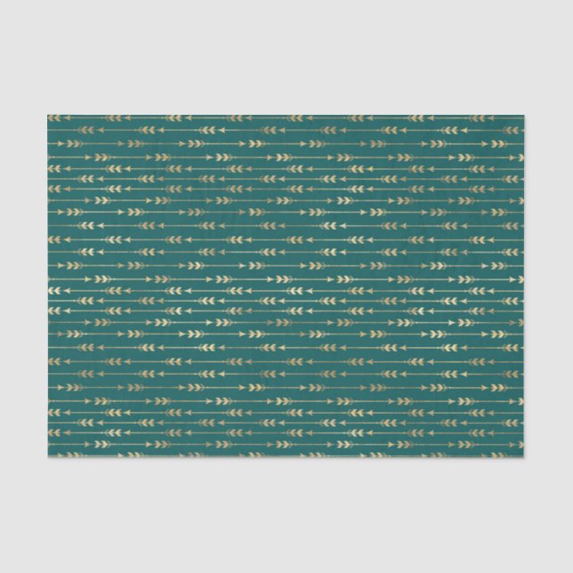 Papier Mousseline Flèches turquoise et or (Recto)