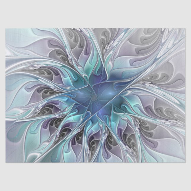 Papier Mousseline Fleur Abstraite Fractale Moderne Avec Bleu (Recto)